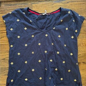 Boden Navy Blue Top with Gold Fans size large